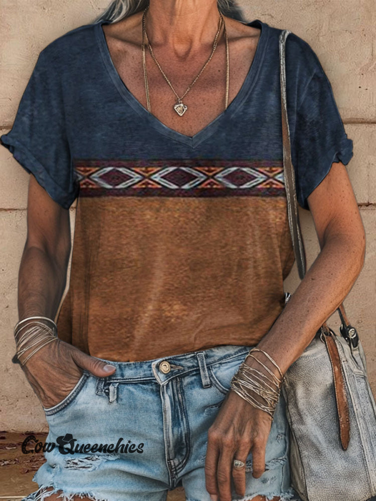 Vintage Aztec Printed Casual Top Multicolor / S