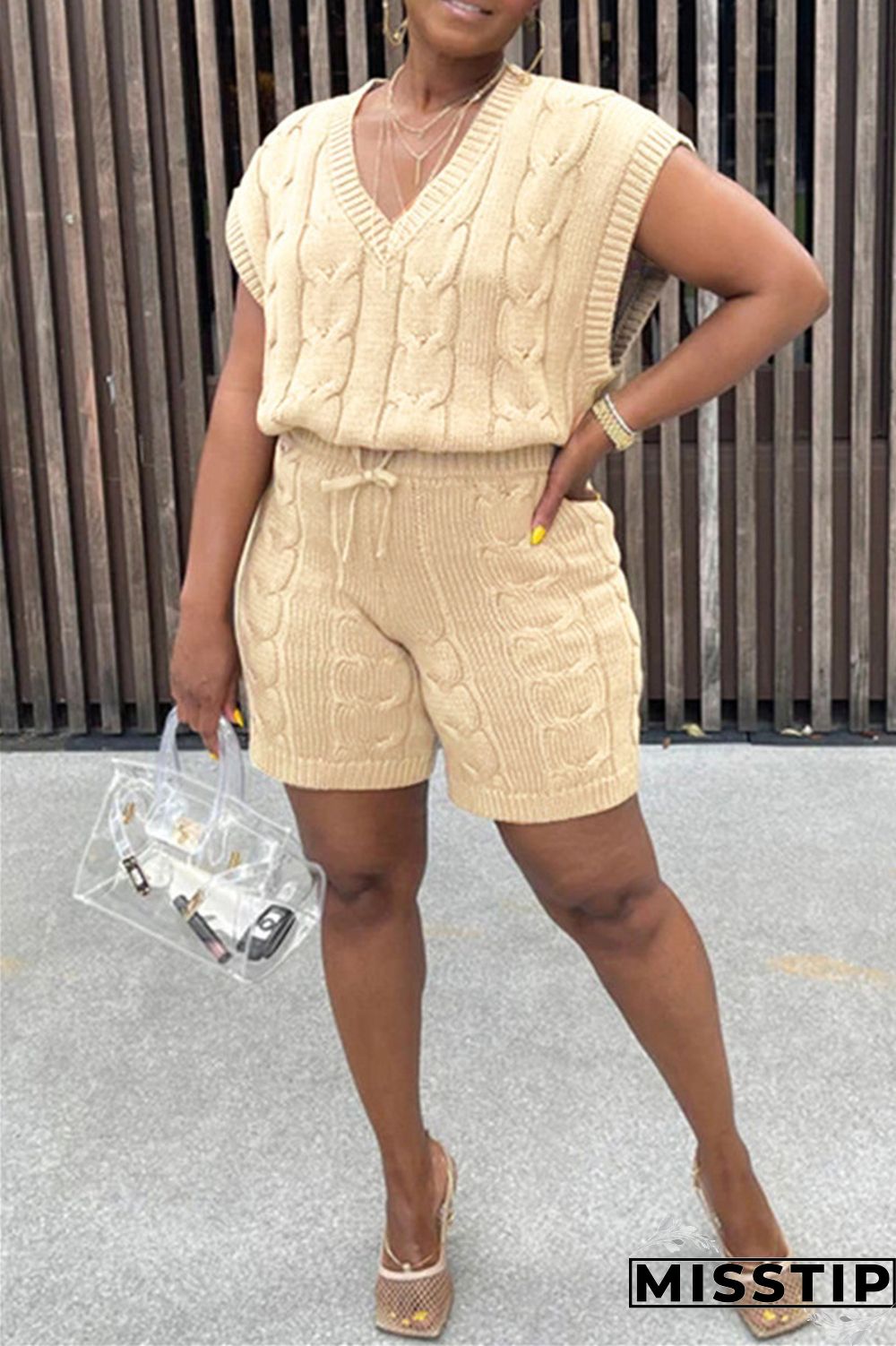 Black Fashion Casual Solid Patchwork V Neck Sleeveless Two Pieces