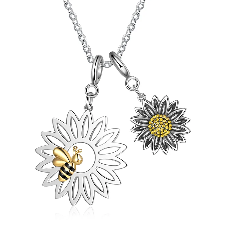 Sunflower Necklace with Bee Pendant "You Are My Sunshine"