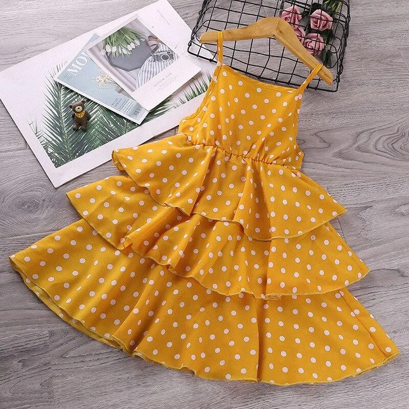 Girls Dresses 2021 Summer Teenagers Dot Sling Princess Dress Elegant Children Clothes Girl Cake Dress 4 8 10 Years Kids Outfit