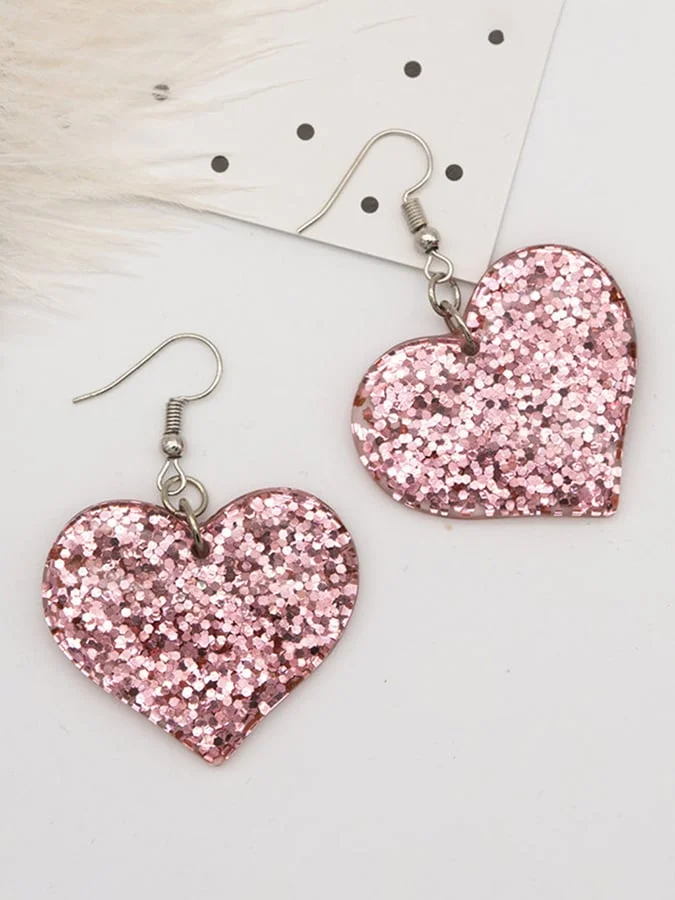 Sequin Heart Drop Earrings