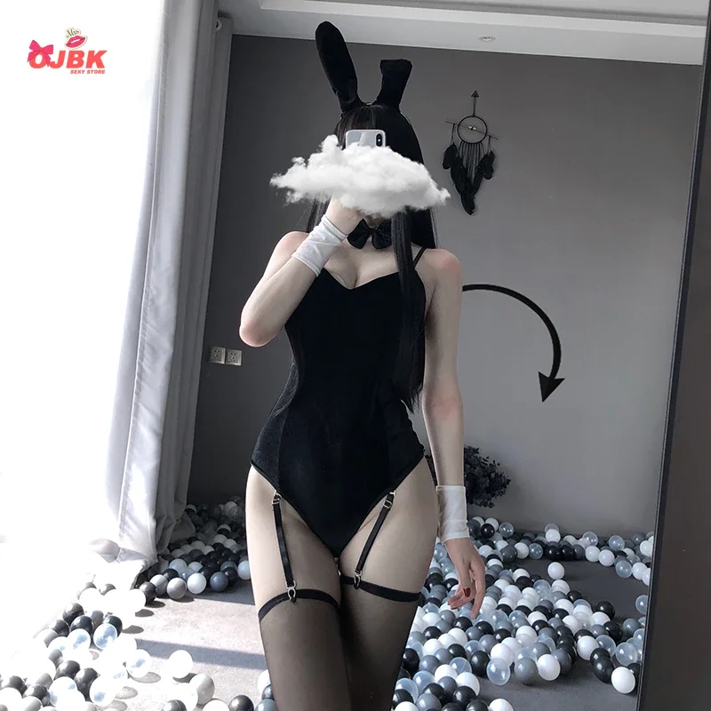 Billionm OJBK Bunny Girl Cosplay Costume Black Red Colour Rabbit Bodysuit Erotic Outfit Wrapped Chest Anime dress Gift for Girlfriend