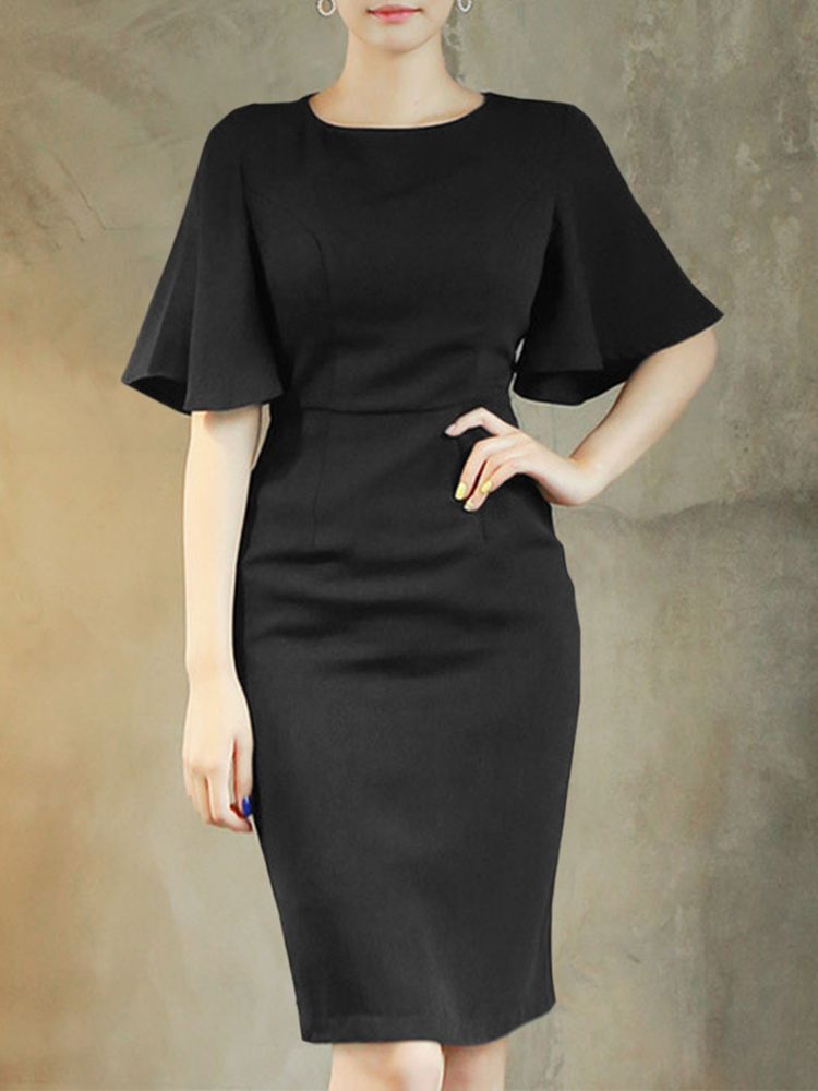 ZANZEA O-neck Sheath Dress Women Office Lady Ruffle Sleeve Elegant Short Vestidos Sexy Cinched Waist OL Tight Dresses