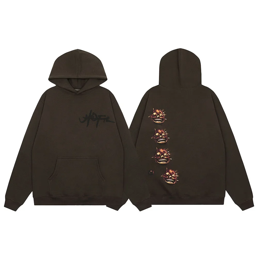 Abebey-Y2k Streetwear Letter Brown Hooded Hoodies for Men and Women Pullover Baggy Casual Sudaderas Ropa Hombre Cotton Fall Sweatshirts