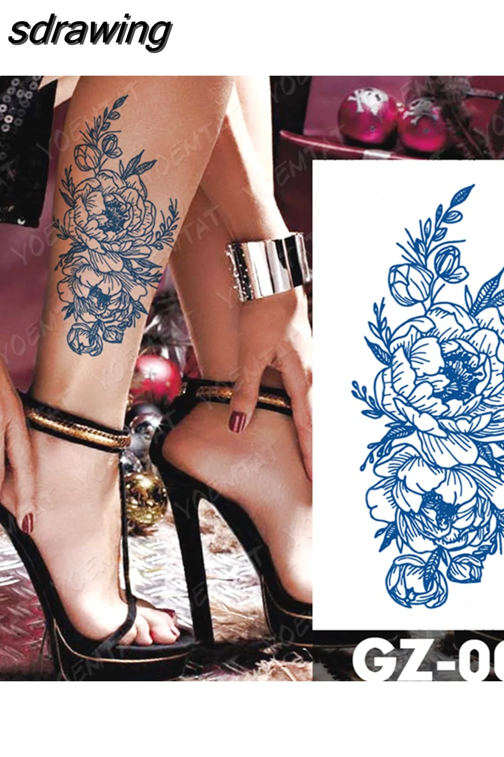 sdrawing Ink Tattoos Body Art Lasting Waterproof Temporary Tattoo Sticker Rose Flower Pearl Tatoo Arm Fake Butterfly Peony Tatto