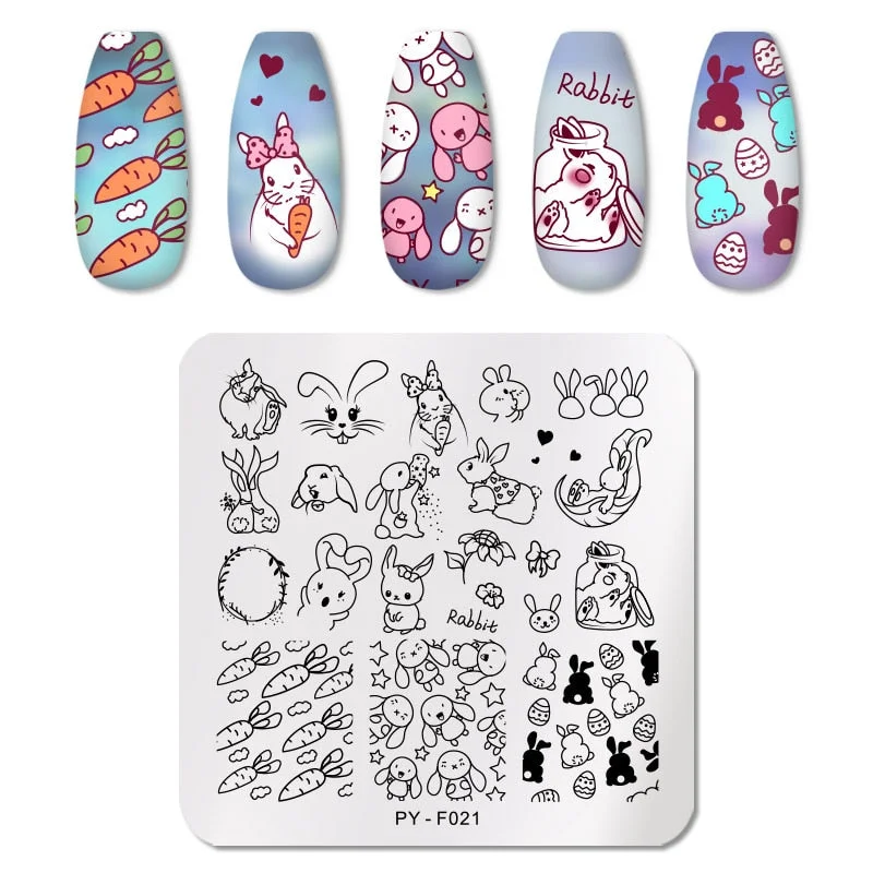 PICT YOU Rabbit Square Nail Stamping Plates Stainless Steel Nail Art Stamp Template Design DIY for Nail Stencil Tools