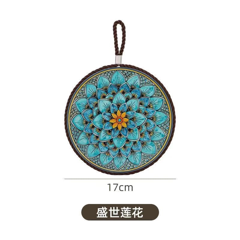 Factory Supply Thermal Transfer Printing 17cm Mandala Ceramic Heat Insulation Pot Mat Home Pot Mat European Style