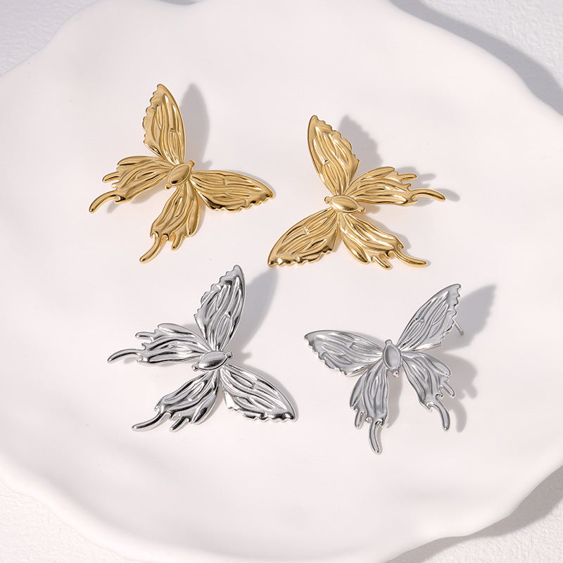Simple And Versatile Butterfly Earrings Personalized Design Cute Niche Stainless Steel Earrings