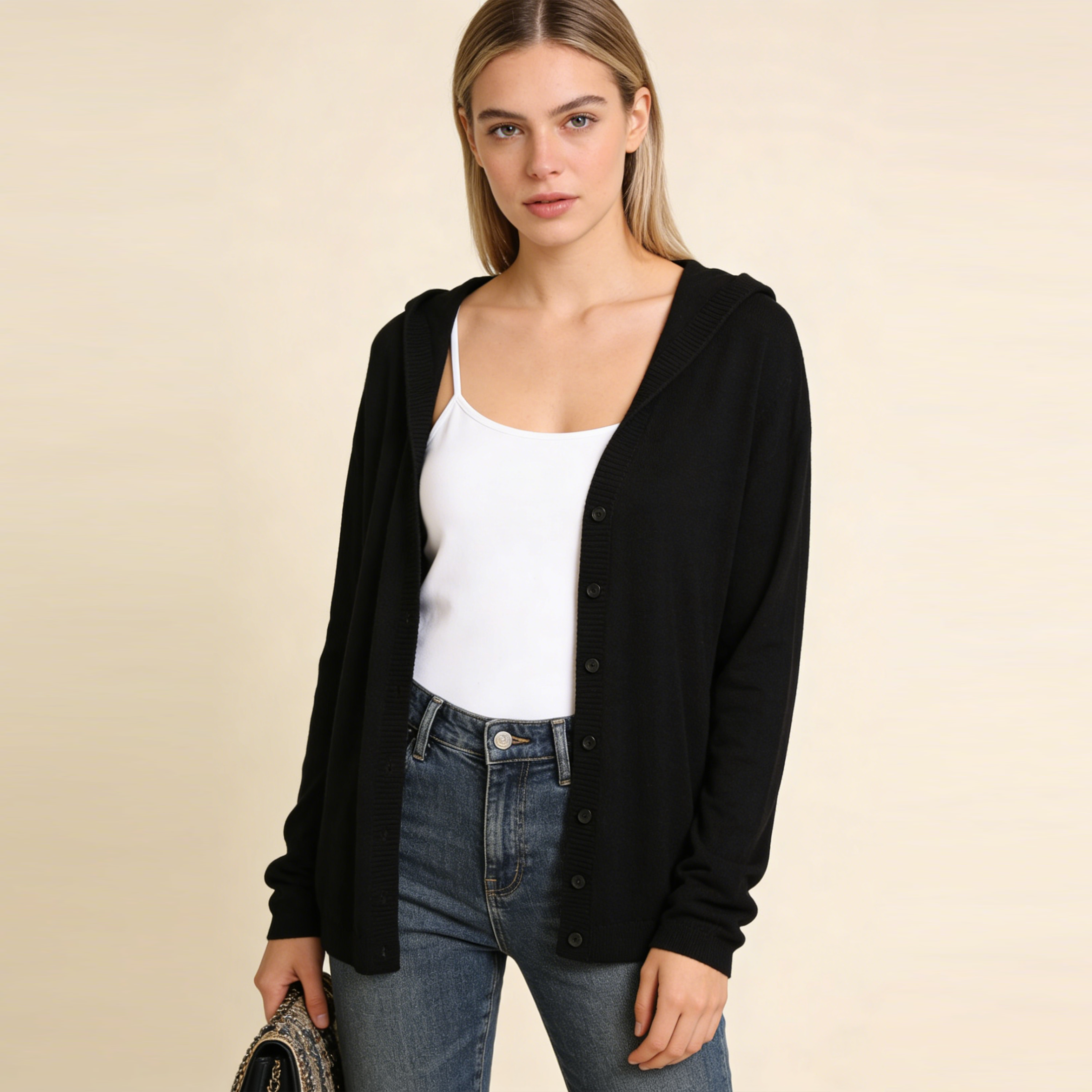 Women's Silk Cashmere Cardigan Hooded Wrap REAL SILK LIFE