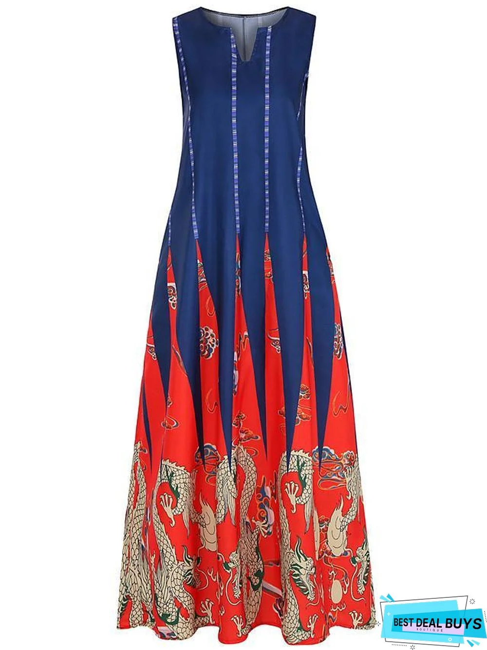 Women's Tunic Maxi Long Dress Sleeveless Tribal Print Summer Plus Size Hot Casual White Black Blue Red Green