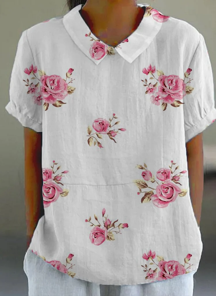 Floral Print Ink Casual Lapel Collar Shirt