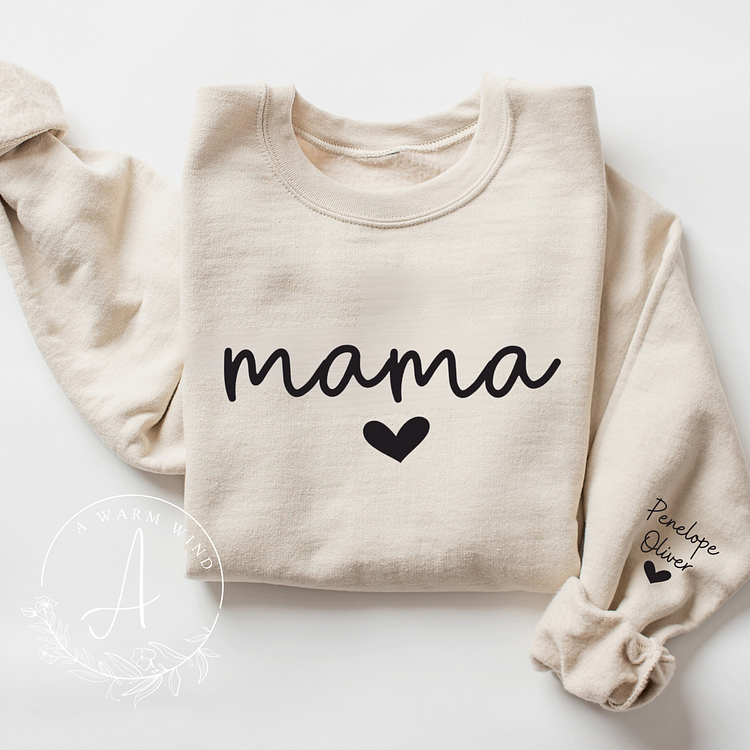 Mama Sweatshirt with Kids Names on Sleeve,Personalized Mother's Day Gift