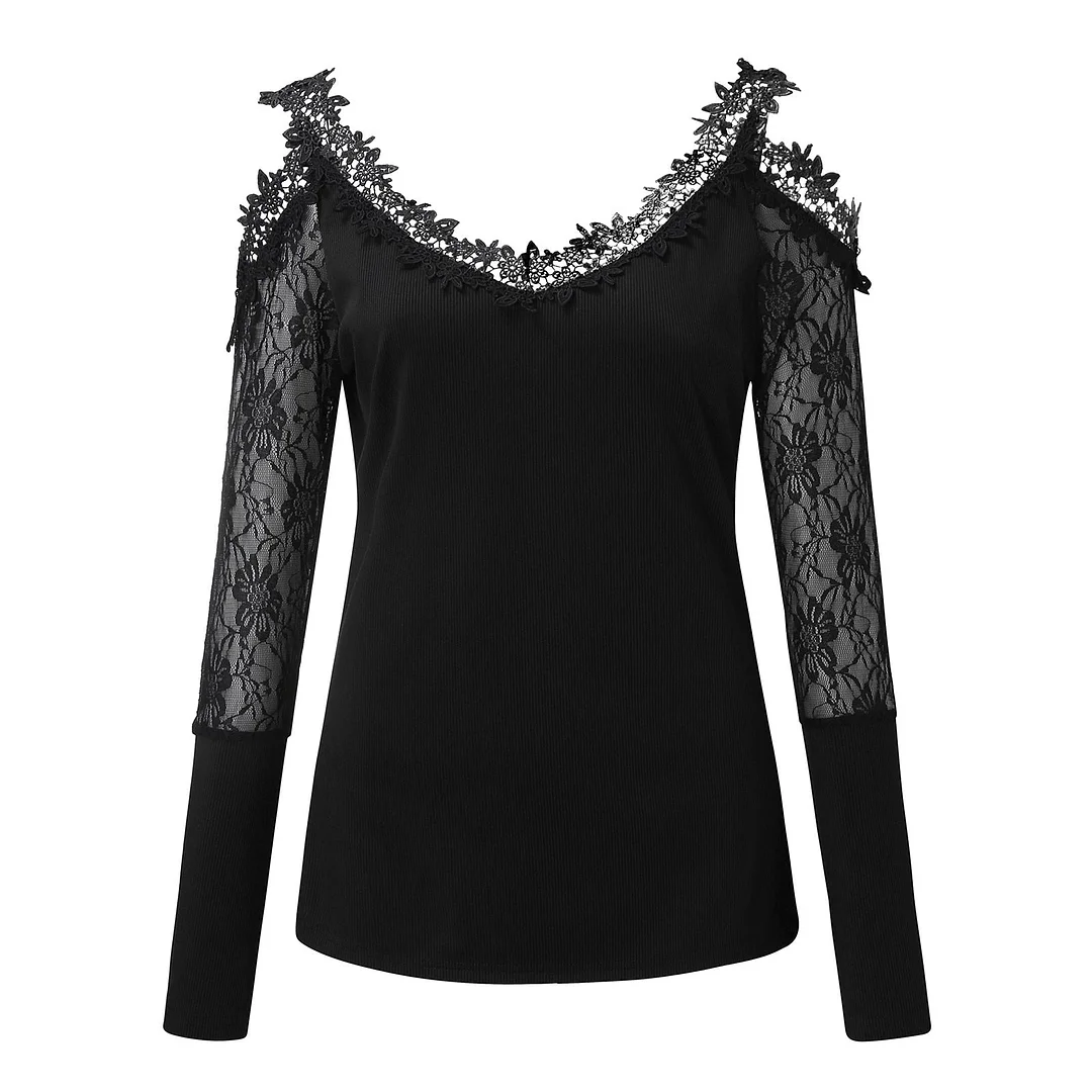 Fashion Off Shoulder Tunic Blouse Shirt Sexy Lace V-neck Tops Summer Casual Ladies Tops Female Women Long Sleeve Blusas Pullover