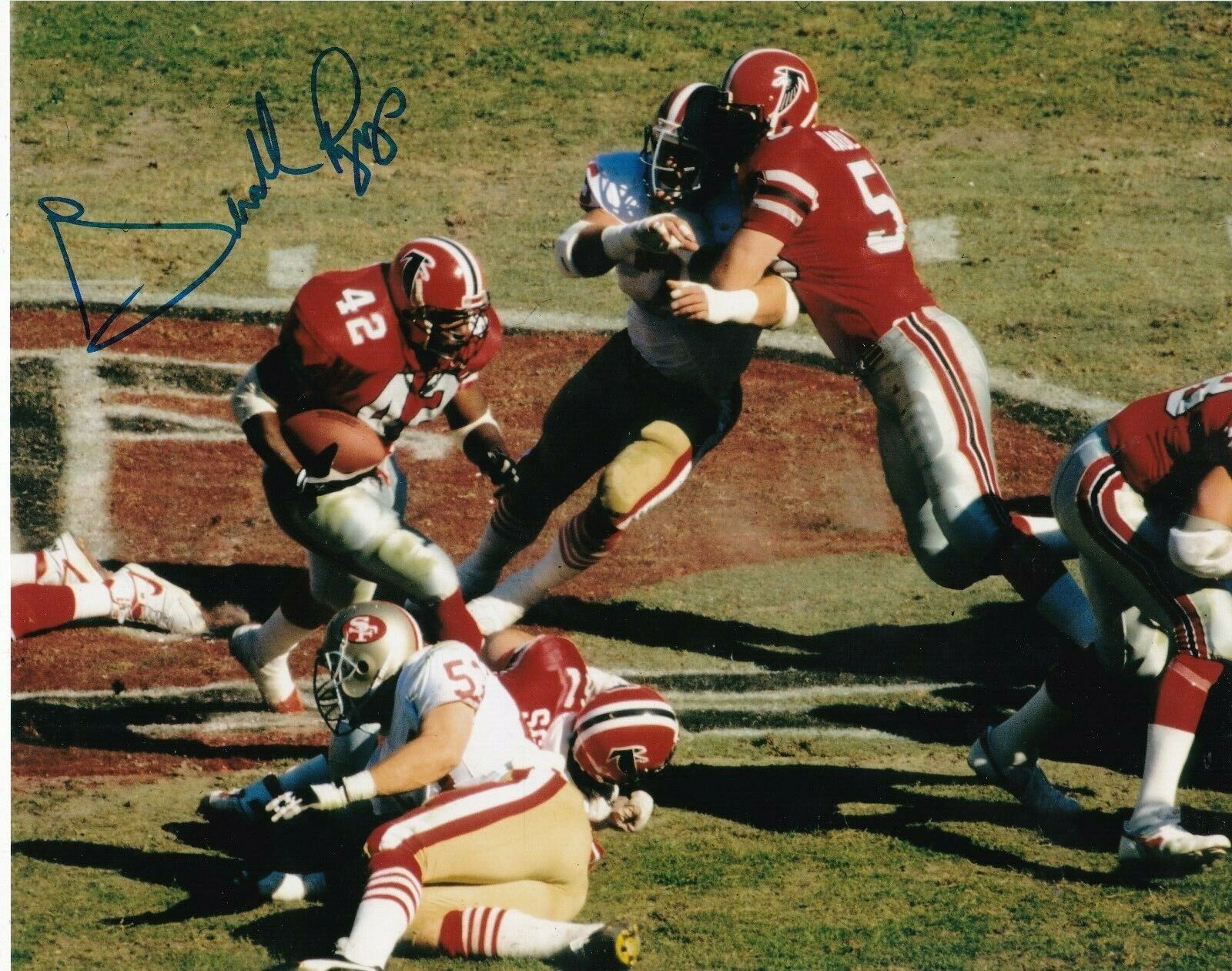 GERALD RIGGS ATLANTA FALCONS ACTION SIGNED 8x10 Photo Poster painting