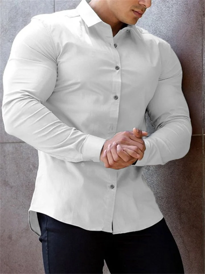 Muscle Fitness Brothers Men's Business Shirt Non Iron Wrinkle Resistant White Shirt Men's Long Sleeve Shirt