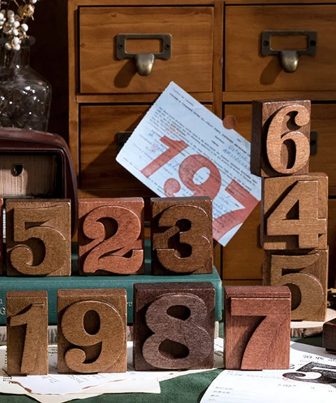 5 Pcs Vintage Digital Wooden Rubber Stamps Set-Himinee.com