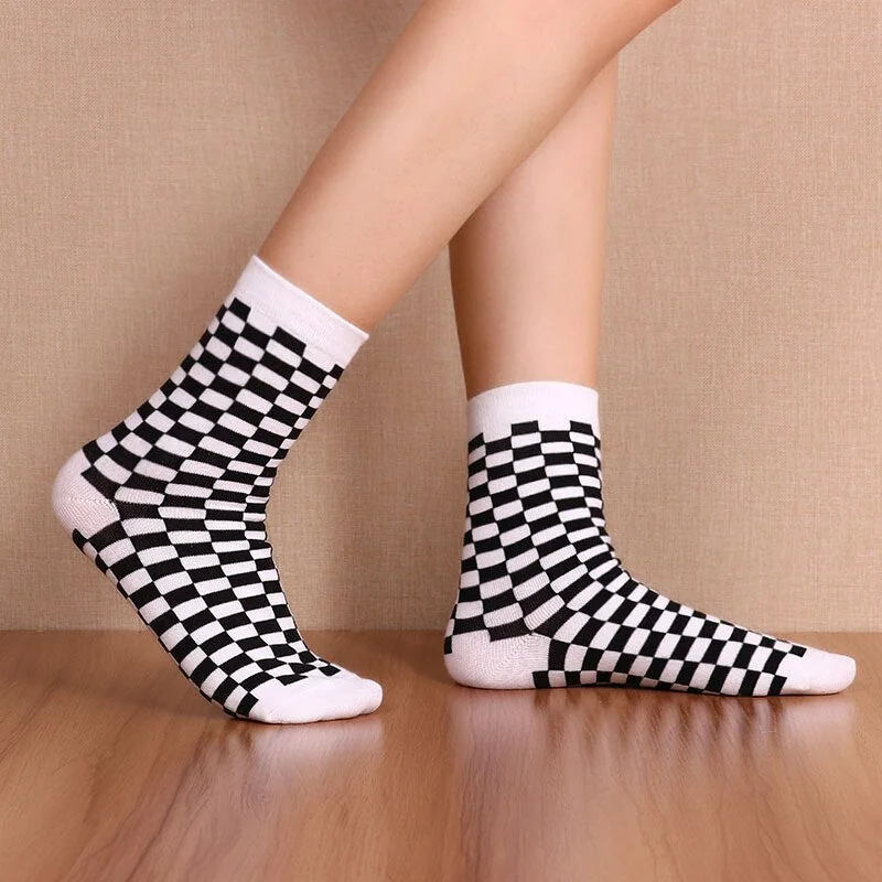 Korea Funky Harajuku Trend Women Checkerboard Socks Geometric Checkered Men Unisex Hip Hop Cotton Streetwear Novelty Sock