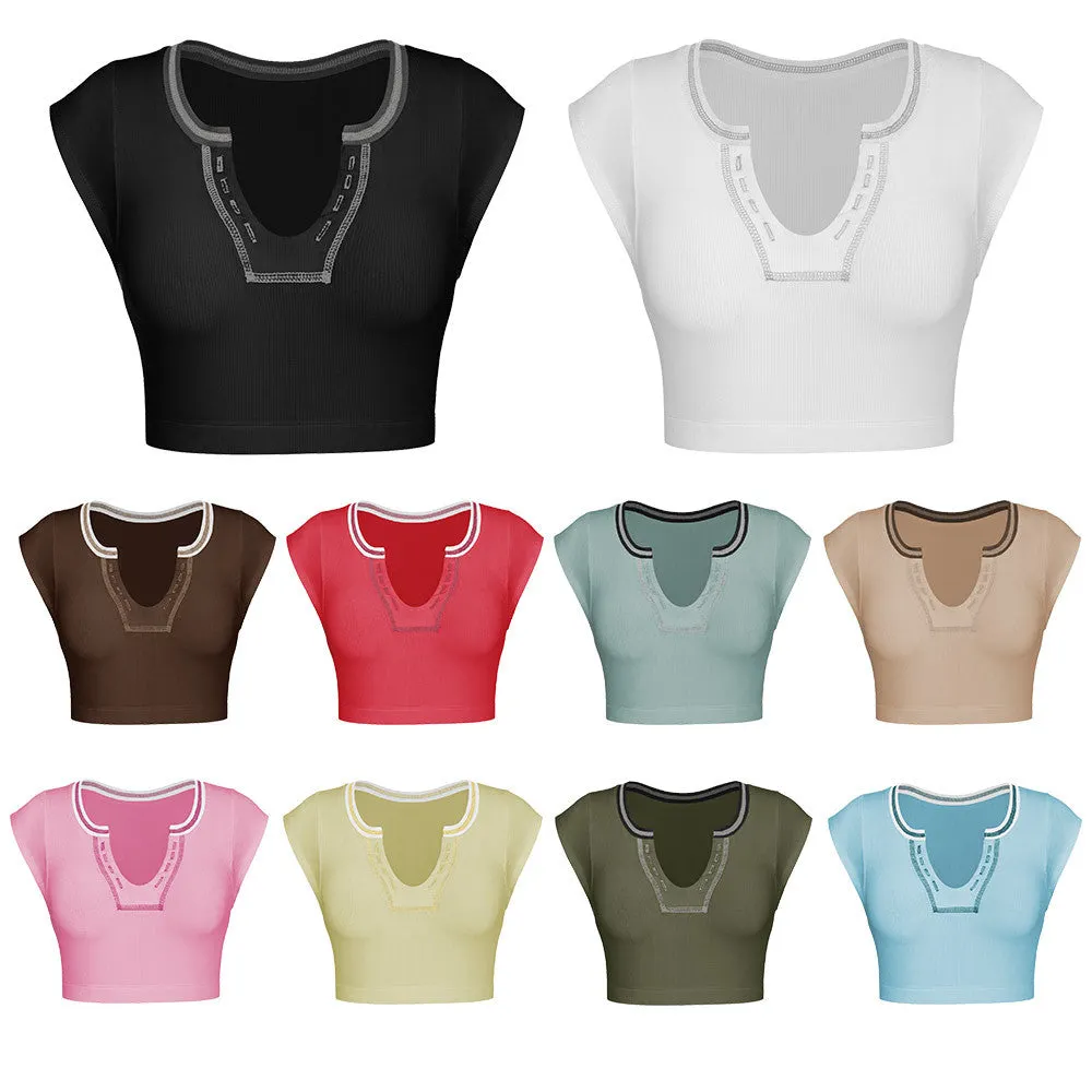 Uveng Slim-fit Ultra-short Sexy Hot Thread Blouses