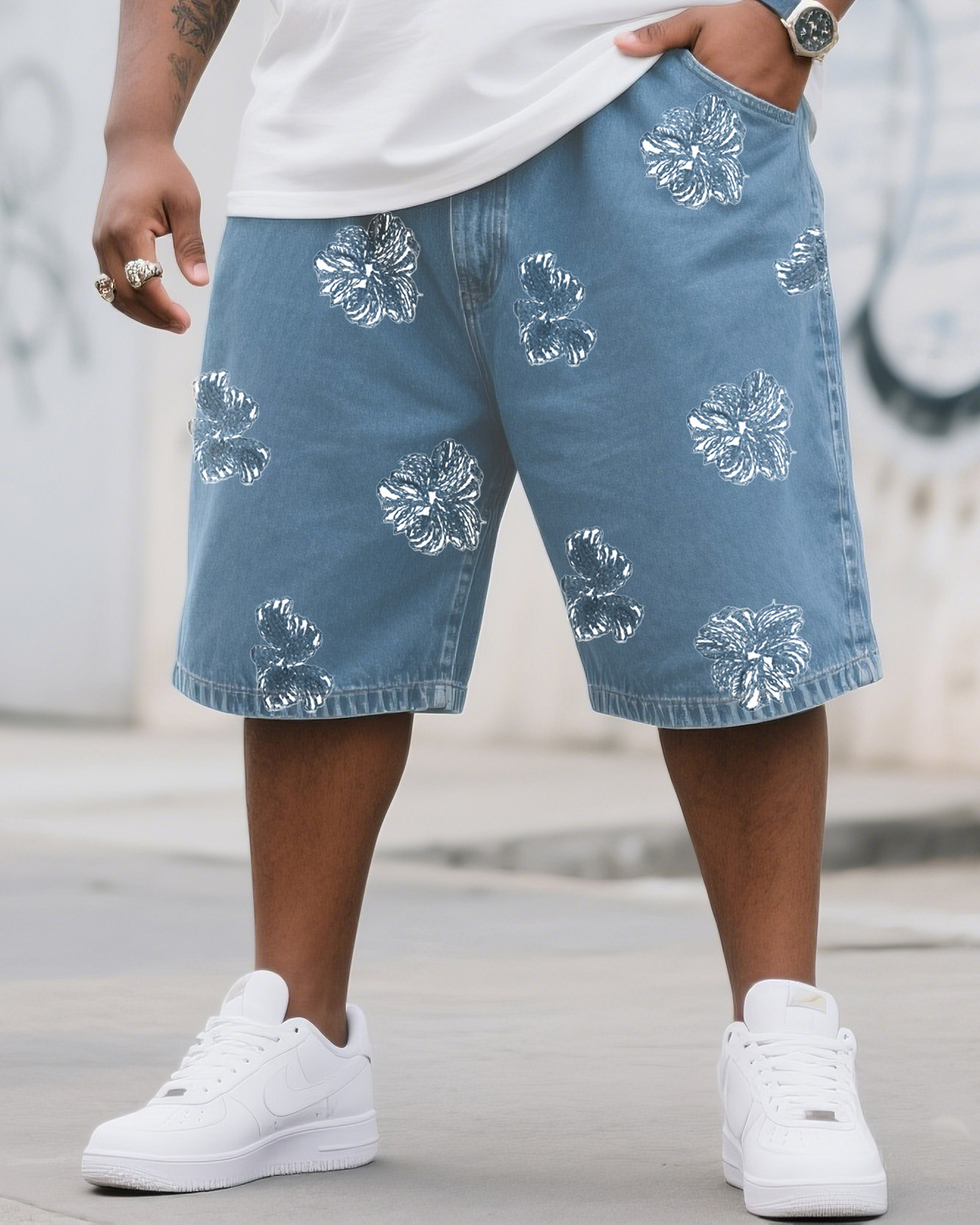 Plus Size Men's Fashion 2025 Popular Print Shorts Jeans