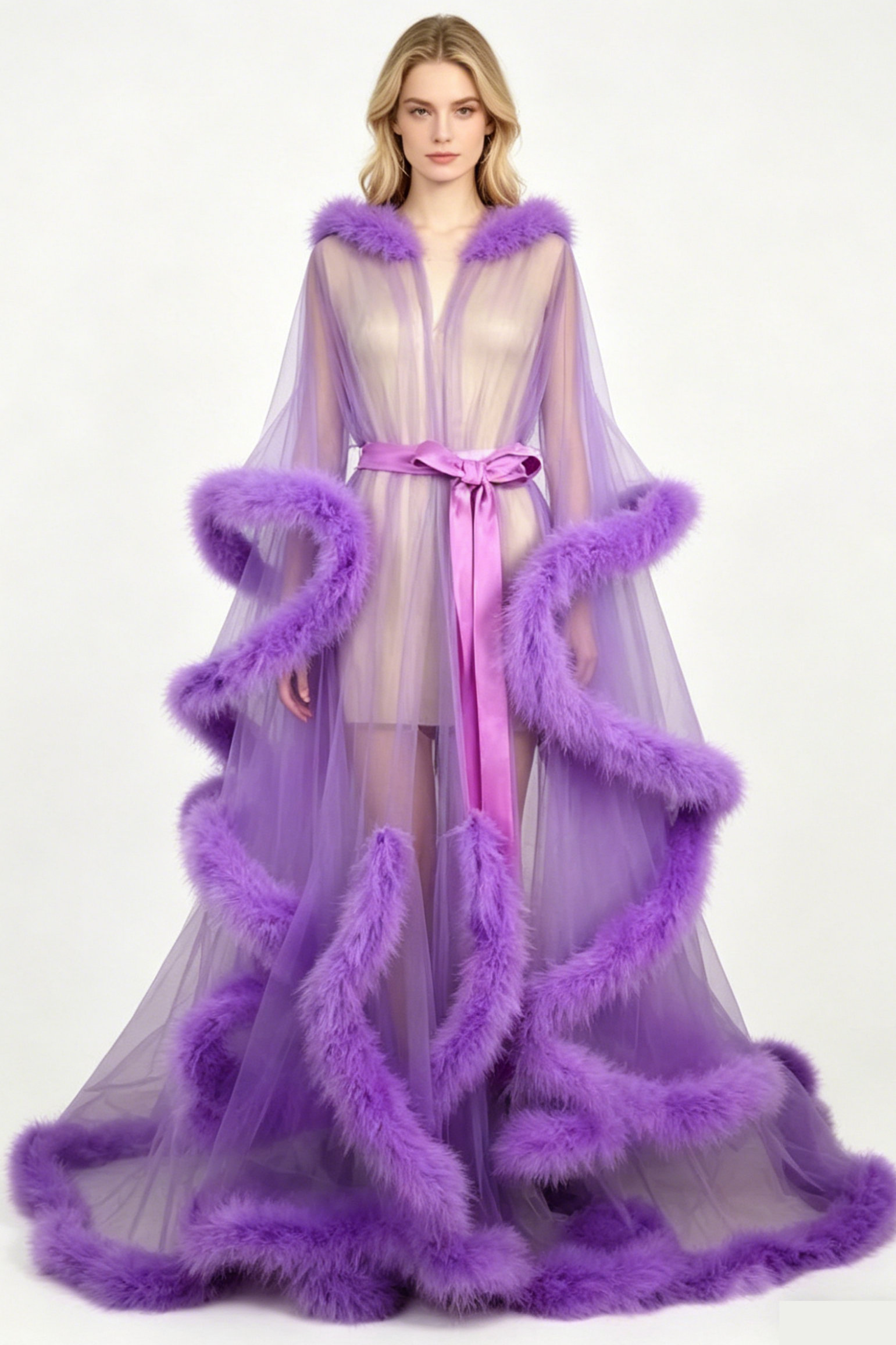 Lovingerie - Sexy Feather Bell Sleeve Trailing Dress