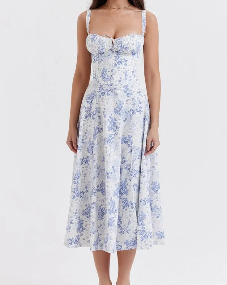 short sleeve midi dress summer Floral Square Neck Short Sleeve Midi Dress Multicolor / 2XL