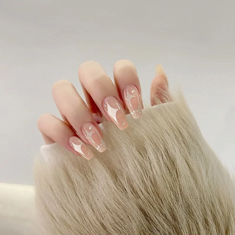 Churchf Rhinestone Ballerina False Nails about Heart Bear Design Detachable Long Coffin Fake Nails Press on Nails Tips Art-Nail Inspo