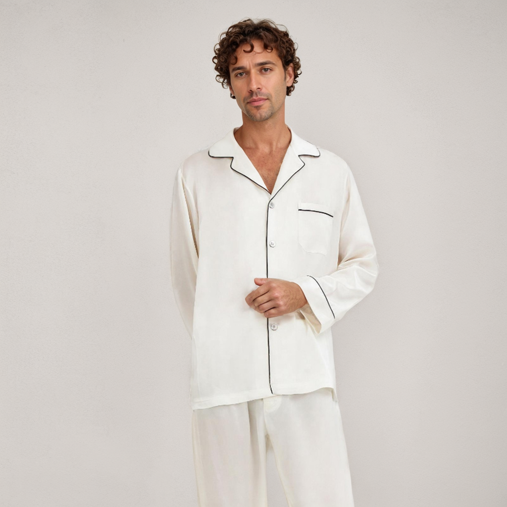 Silk Pajamas Men 100% Mulberry Silk Long Sleeve Lounge Set Soft Comfortable REAL SILK LIFE