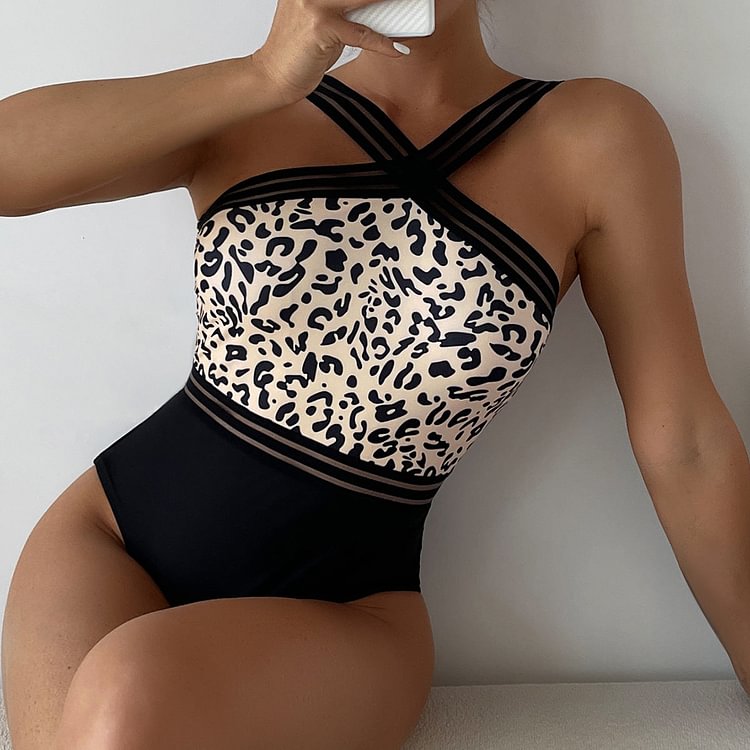 Backless Leopard Printed Sexy One Piece Swimsuit