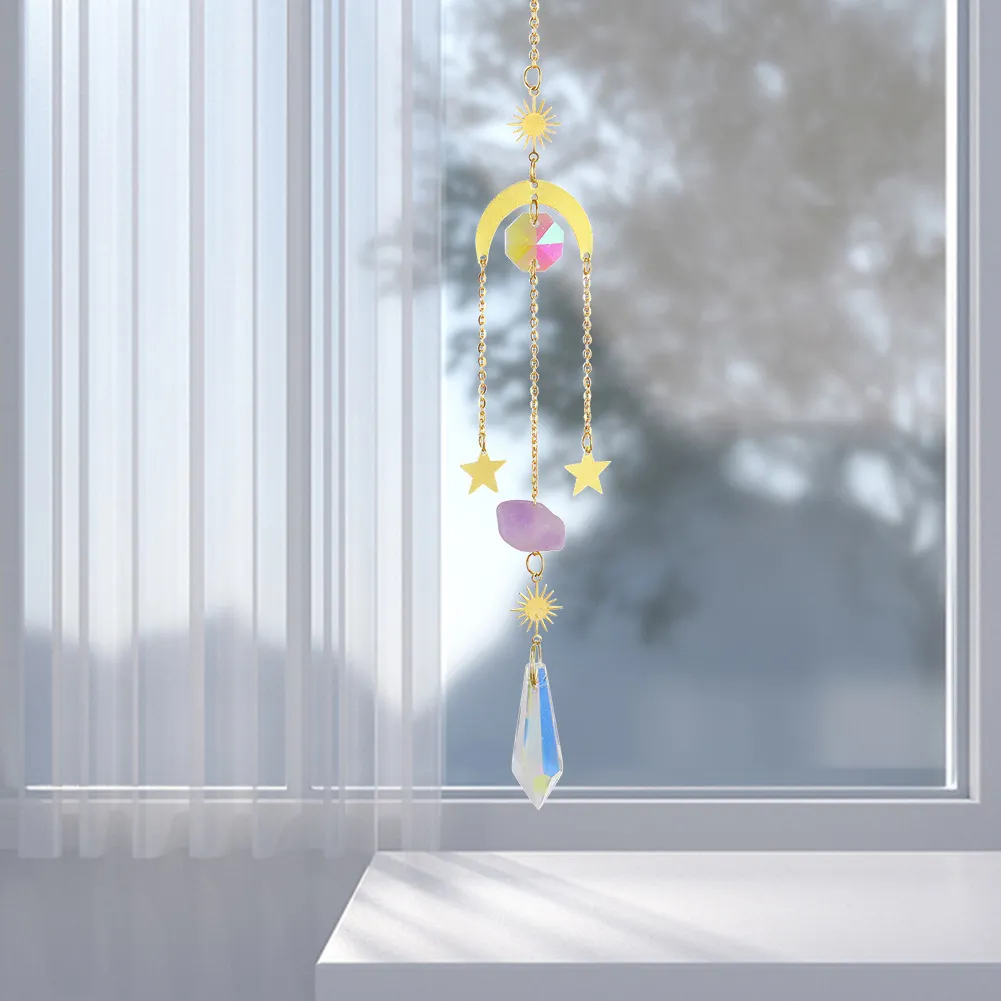 Crystal Wind Chime Star Moon Prism Hanging Pendant Home Garden Decor (E)