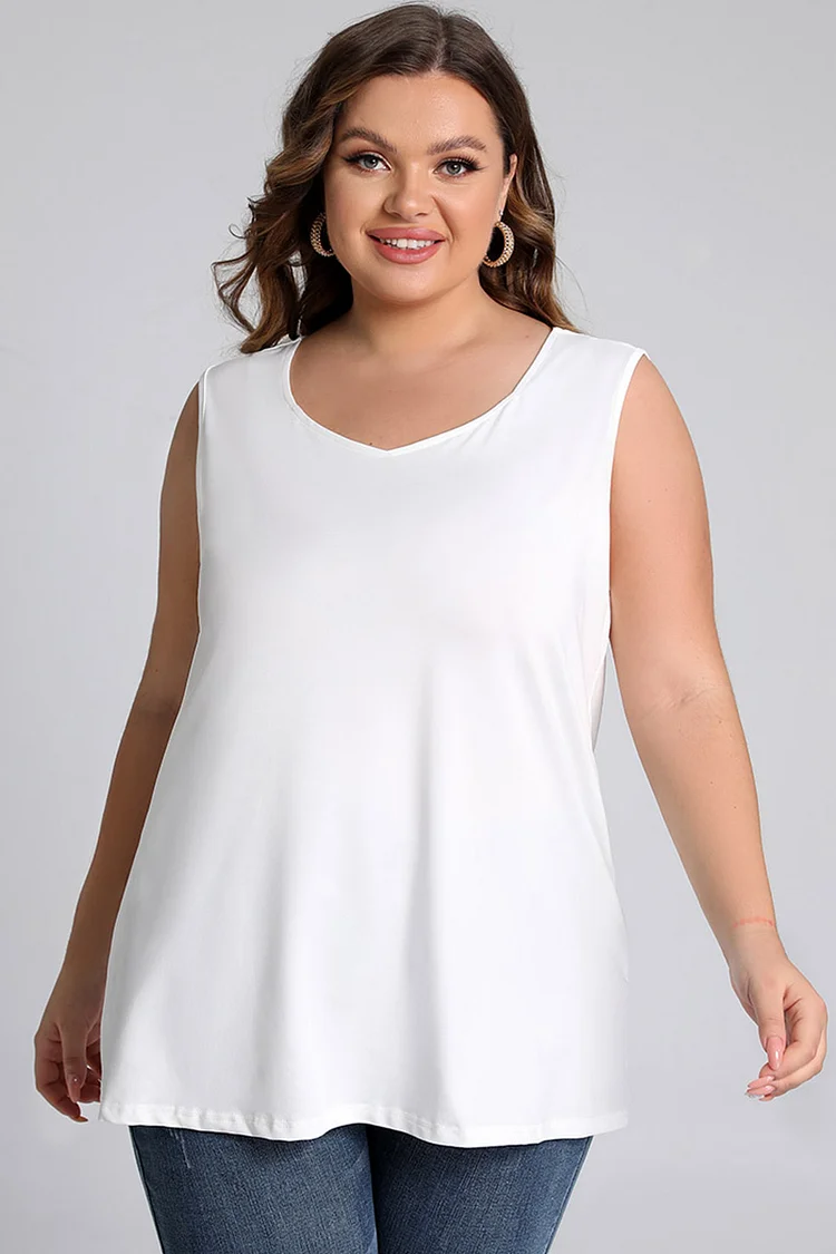 Plus Size V Neck Solid Loose Casual Tank Top