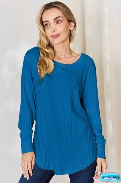 Basic Bae Full Size Ribbed Round Neck Slit T-Shirt