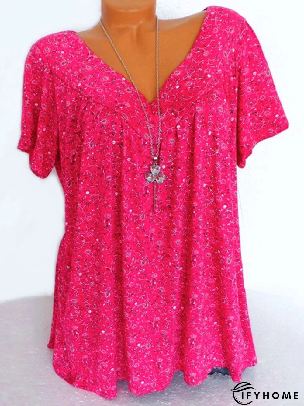 Casual V Neck Floral Short Sleeve Top | IFYHOME