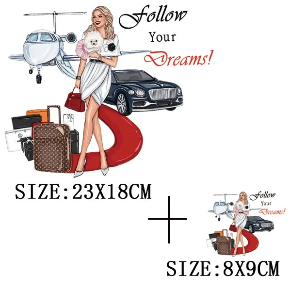 Traveling Girls Iron On Transfers For Hoodies DIY Washable Thermal Stickers On T-shirt Funny Design On Clothes Patches Appliqued