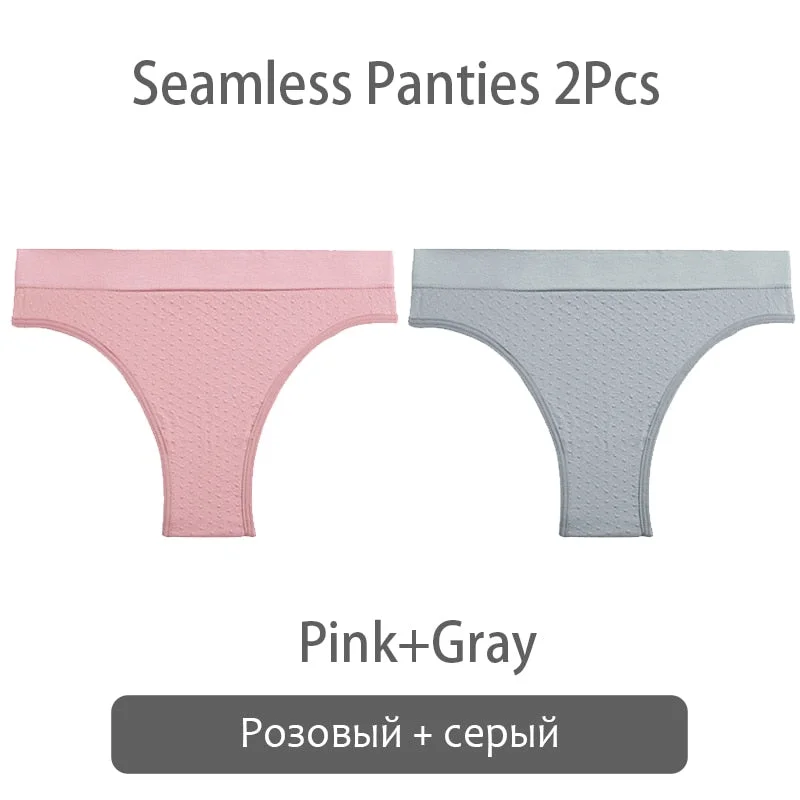 FINETOO 2Pcs/set Seamless Brazilian Panties S-2XL Plus Size Women T-back Underpants Ladies Soft Thongs Underwear Female Lingerie