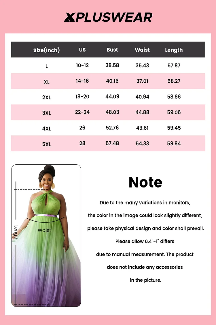 Xpluswear Design Plus Size Wedding Guest Multicolor Gradient Halter Collar Sundress Cut Out Tulle Maxi Dresses [Pre-Order]