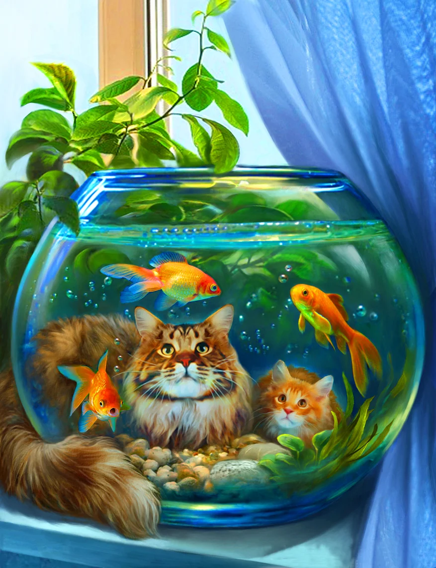 Full Round Diamond Painting - Cat Fish(30*40cm)