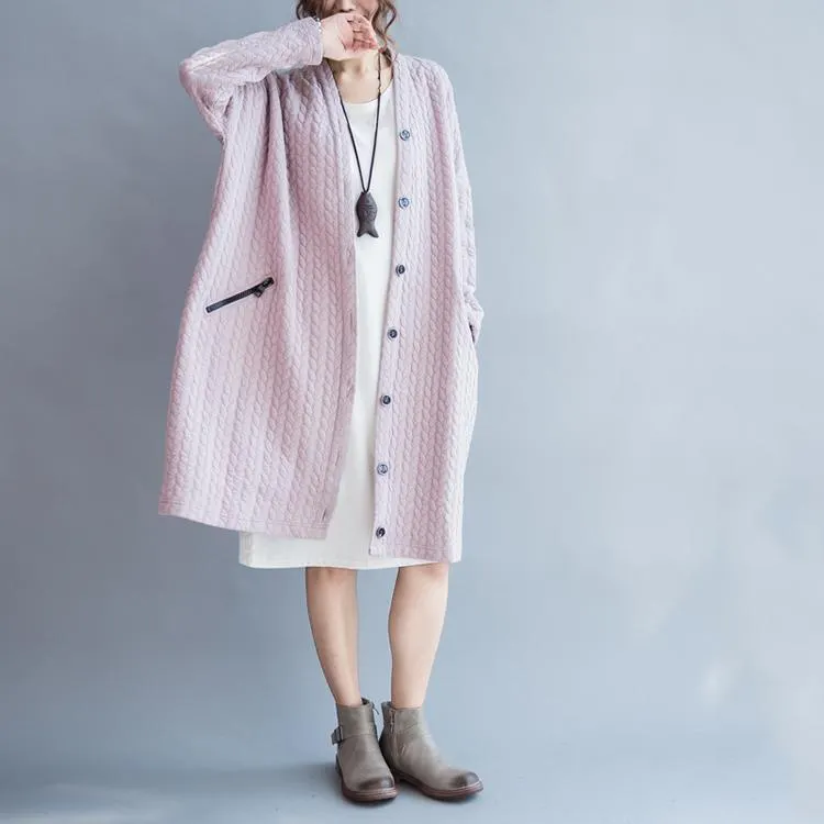 Pink piled cotton oversize cardigans long maxi coat plus size warm cotton outwear