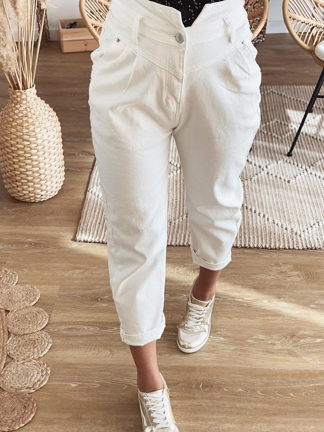 White Holiday Cocoon Cotton Pants