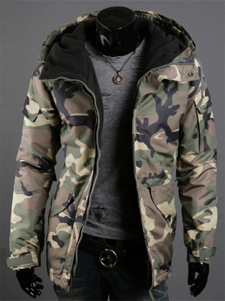 British Slim Collarless Long-sleeved Men's Jacket Men's Casual Camouflage Trend Men's Hooded Jacket