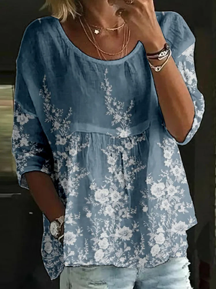 Women's Retro Floral Print Top