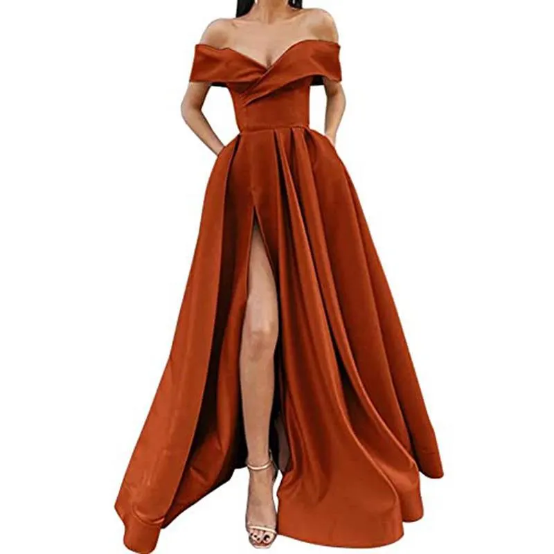 Brownm Brownm 2025 New Party Evening Dress Word Shoulder-Singing Noodles Long Overseas Warehouse Dress