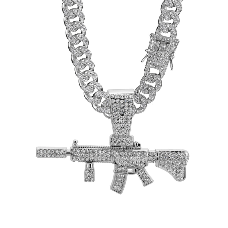 Hip-Hop Machine Gun Alloy Zinc Alloy Diamond Men’s Pendant Necklace