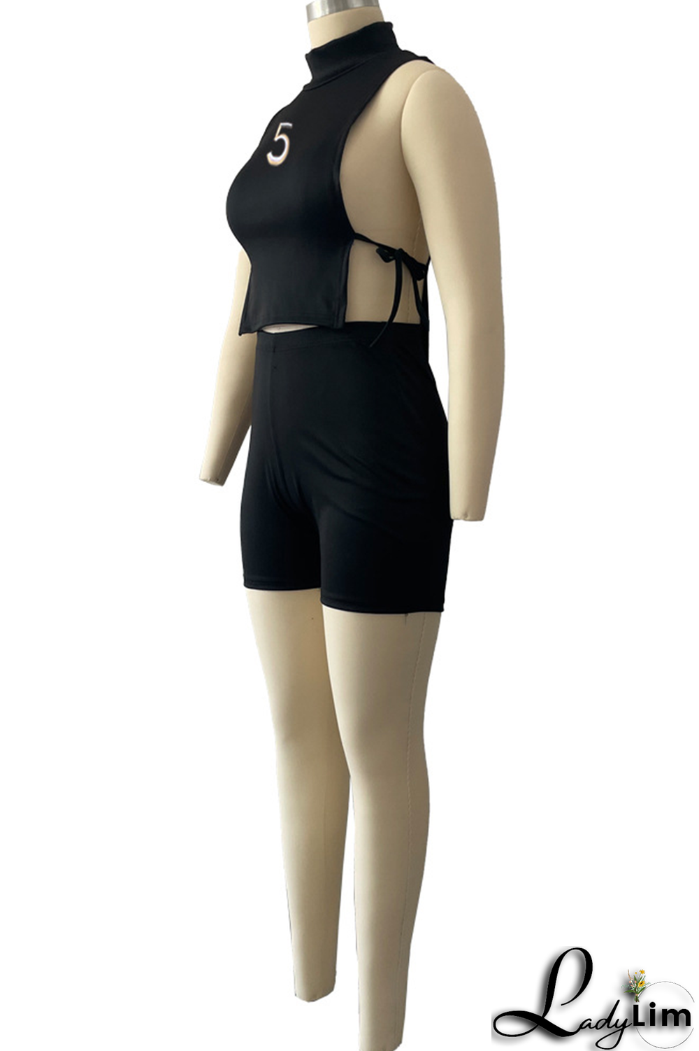 Water Blue Fashion Print Bandage Half A Turtleneck Sleeveless Two Pieces