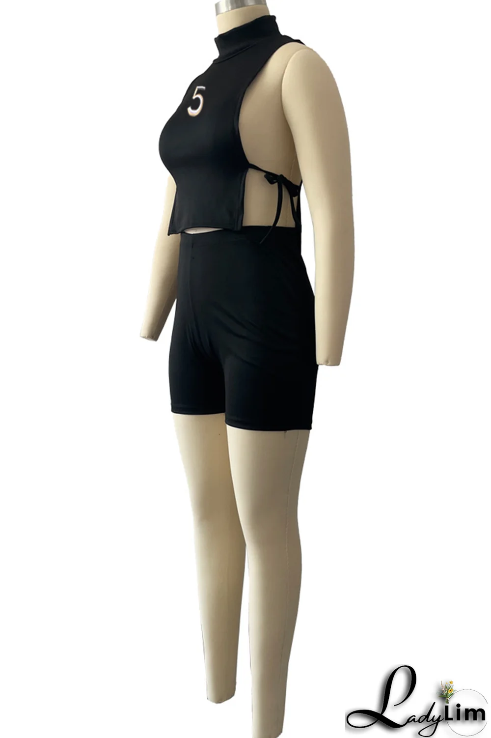 Water Blue Fashion Print Bandage Half A Turtleneck Sleeveless Two Pieces