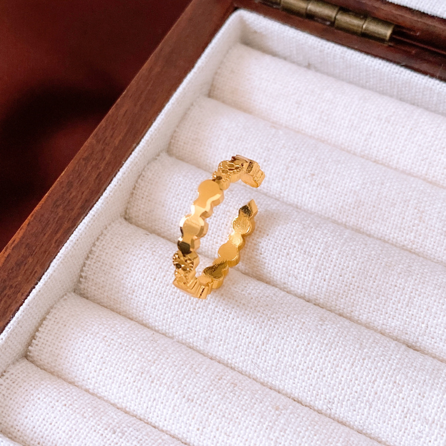 24k gold plated round open ring vintage court style light luxury index finger ring simple and elegant jewelry niche