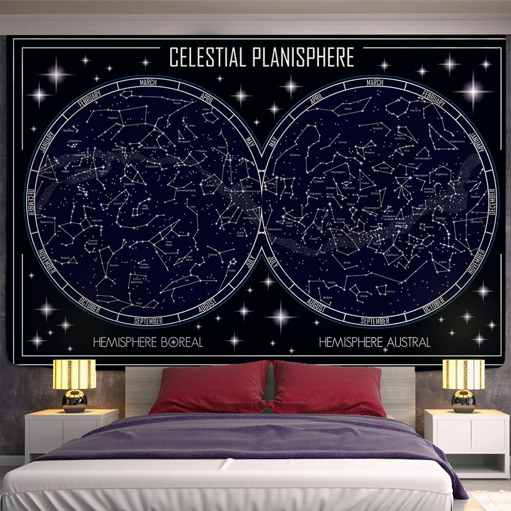 Sun Constellation Compass Mandala Tapestry Wall Hanging Celestial Wall Tapestry Hippie Wall Carpets Dorm Decor Psychedelic Tape