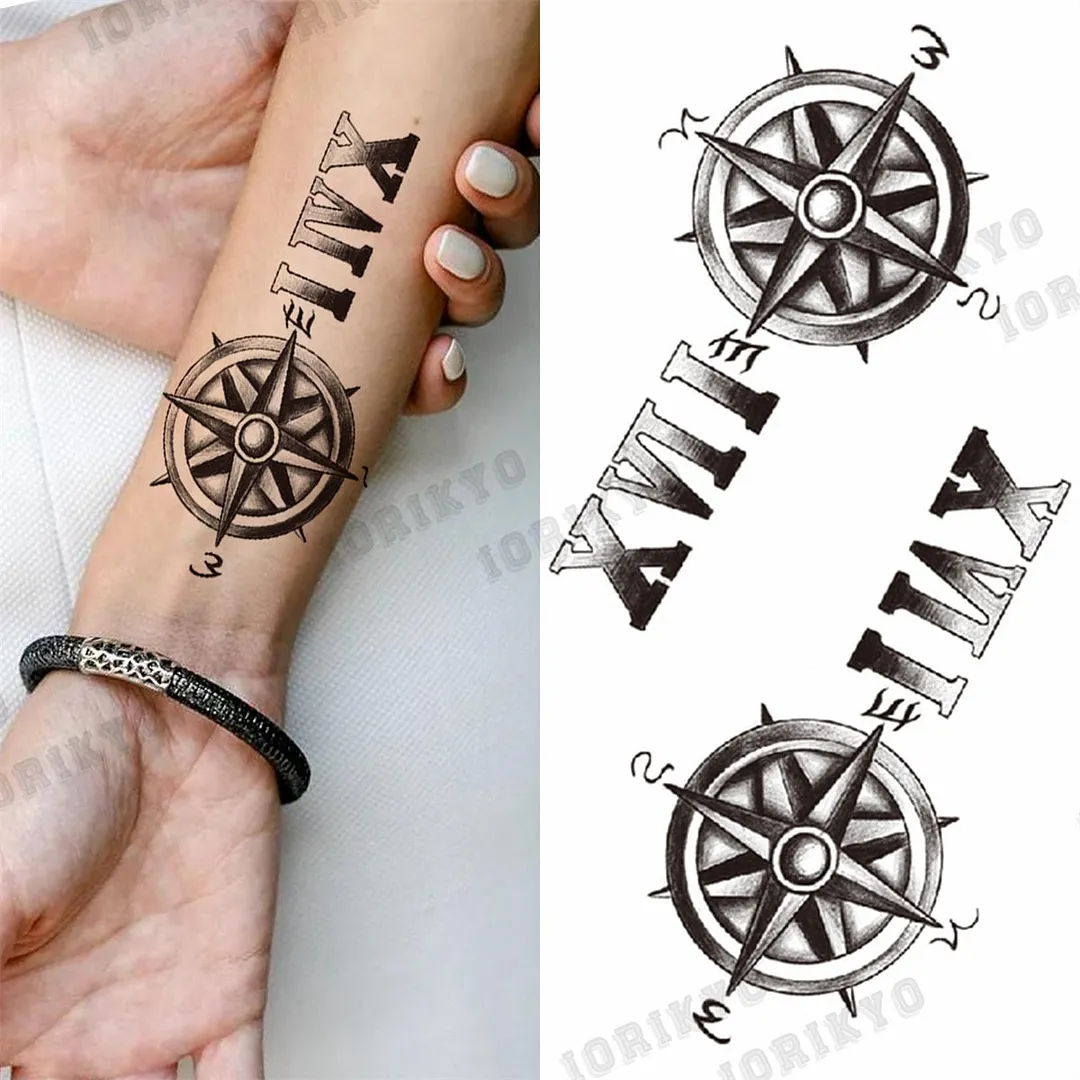 3D Skull Rose Flower Temporary Tattoos For Women Men Geometry Tiger Compass Mandala Fake Tattoo Washable Body Art Painting Tatoo