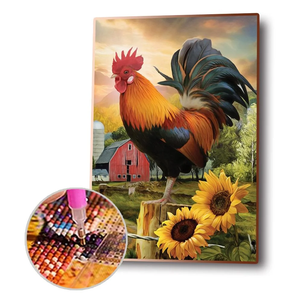 Diamond Painting - Full Round Drill - Rooster Sunflower