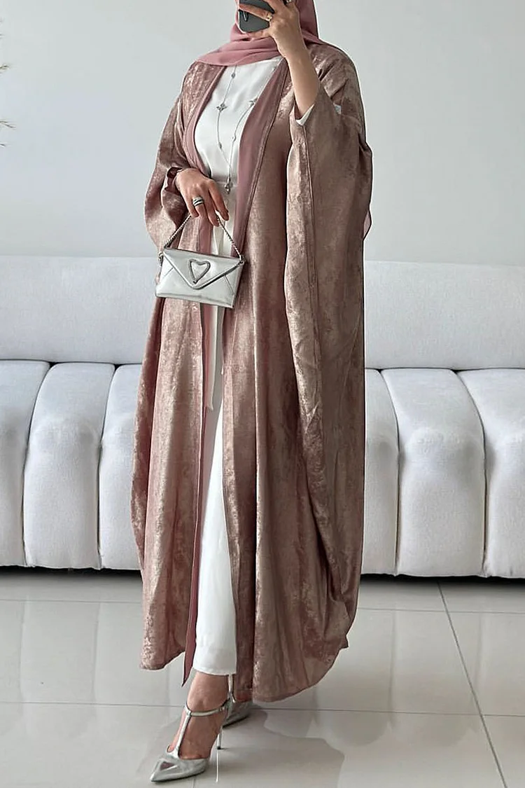 Solid Color Casual Batwing Sleeve Open Front Abaya Long Cardigan