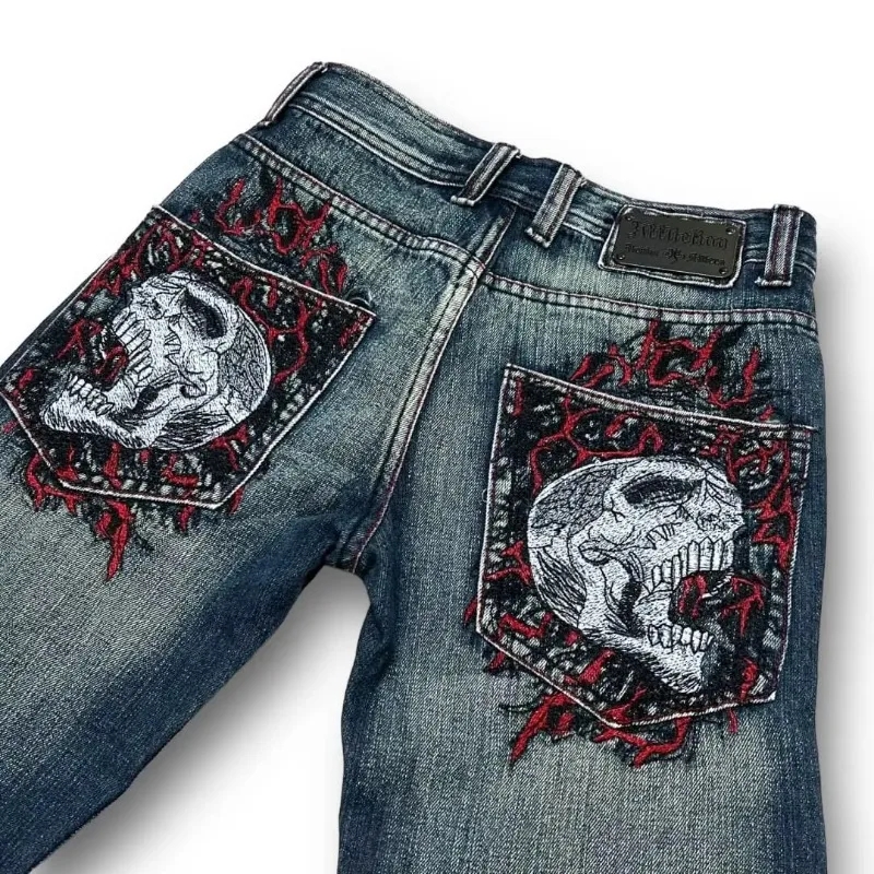 Groksage fall outfits korean Gothic Ripped Large High Waist Y2K Retro Jeans Women Men Harajuku Hip Hop Fashion  Baggy Jeans Denim Pants Wide Leg Trousers